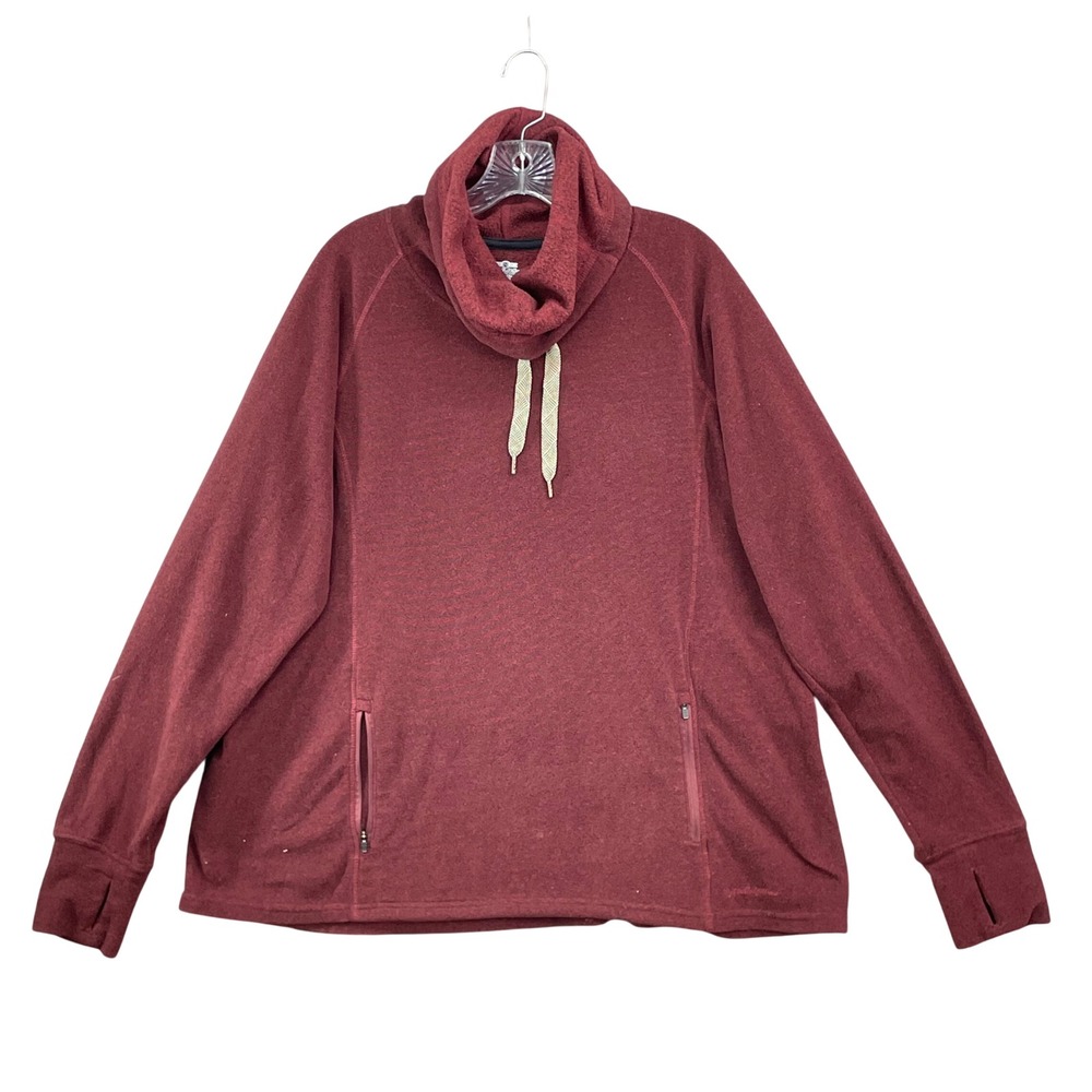 Noble Outfitters Pullover Womens XXL Burgundy Fleece Cowl Neck Thumbhole Pockets